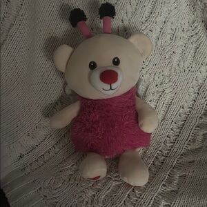 Cream and Pink Stuffed Bear with Dress and Bows